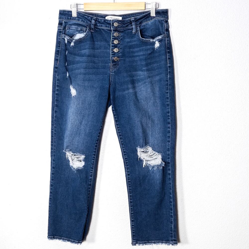 Flying Monkey Jeans Size 28 Blue Streetstyle Distressed High Rise Buttonfly